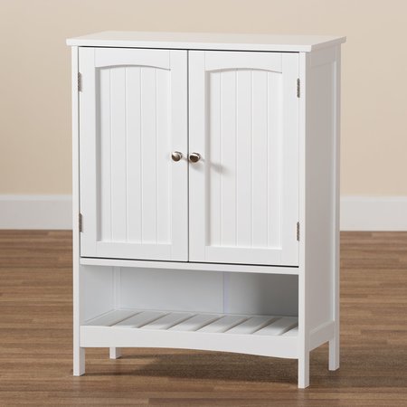 Baxton Studio Jaela Modern and Contemporary White Finished Wood 2-Door Bathroom Storage Cabinet 182-11338-Zoro